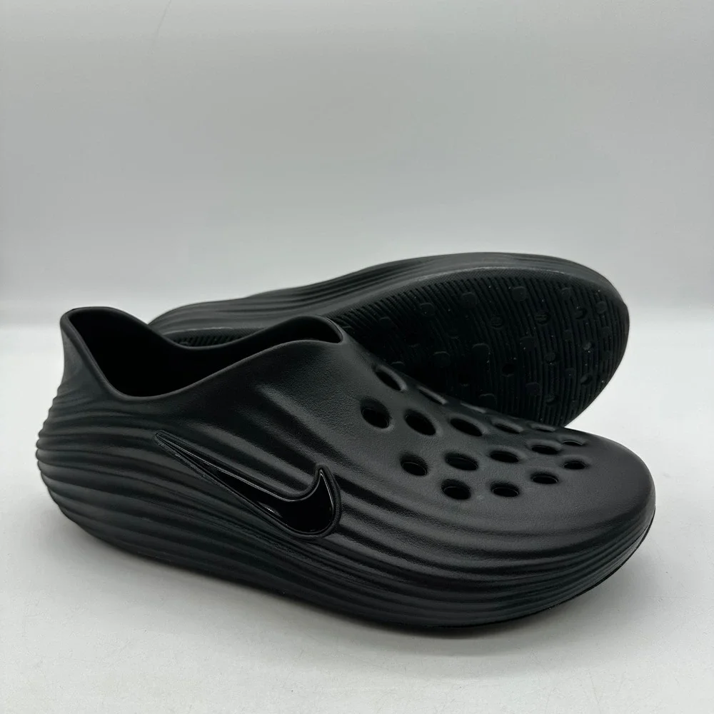 Nike HV5060-001 Mens 12 ReactX Rejuven8 Triple Black Slip On Foam Recovery Clog